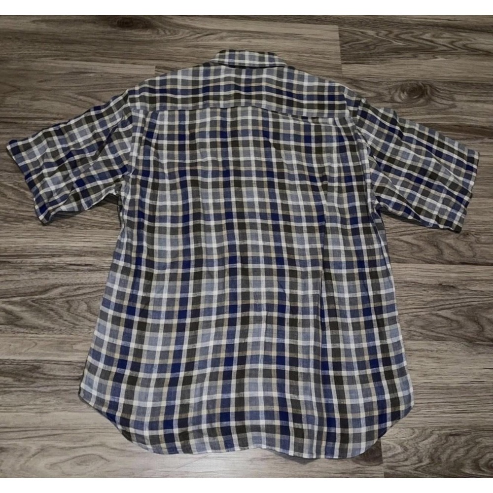 Robert Talbott Shirt Mens L Blue Plaid Linen Short Sleeve Button Up Casual - Picture 8 of 8